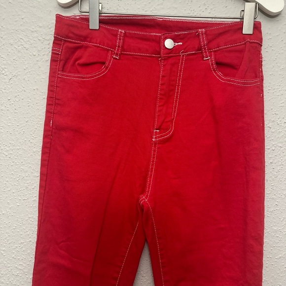 SHEIN Red Skinny Pants with Tapered Fit - Picture 2 of 7